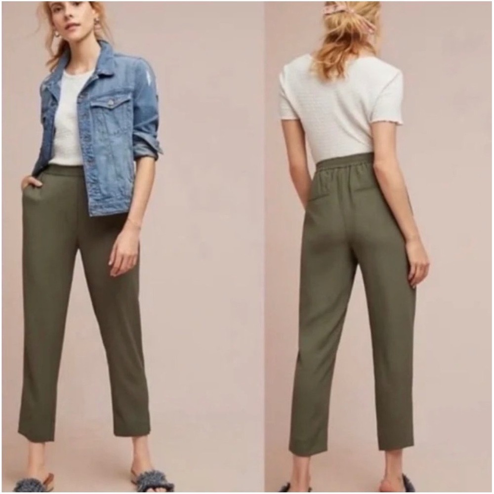 Anthropologie The Essential Pull-On Trouser Olive Green XL High Rise Pants